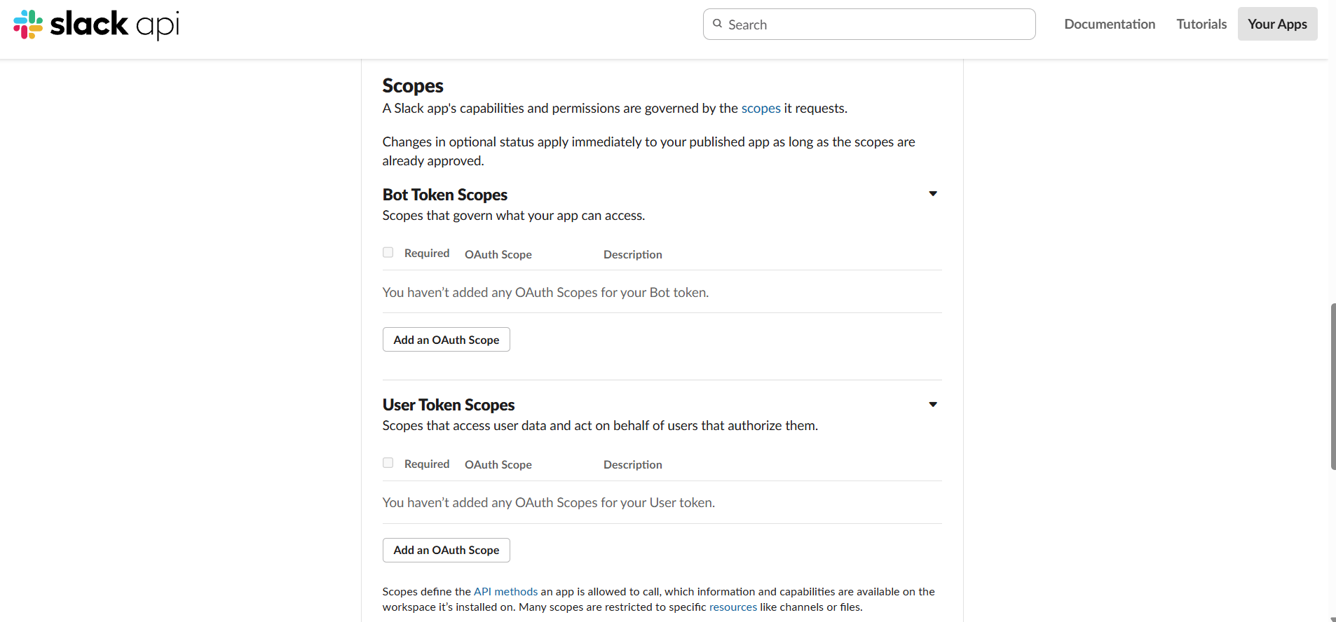 OAuth scopes list